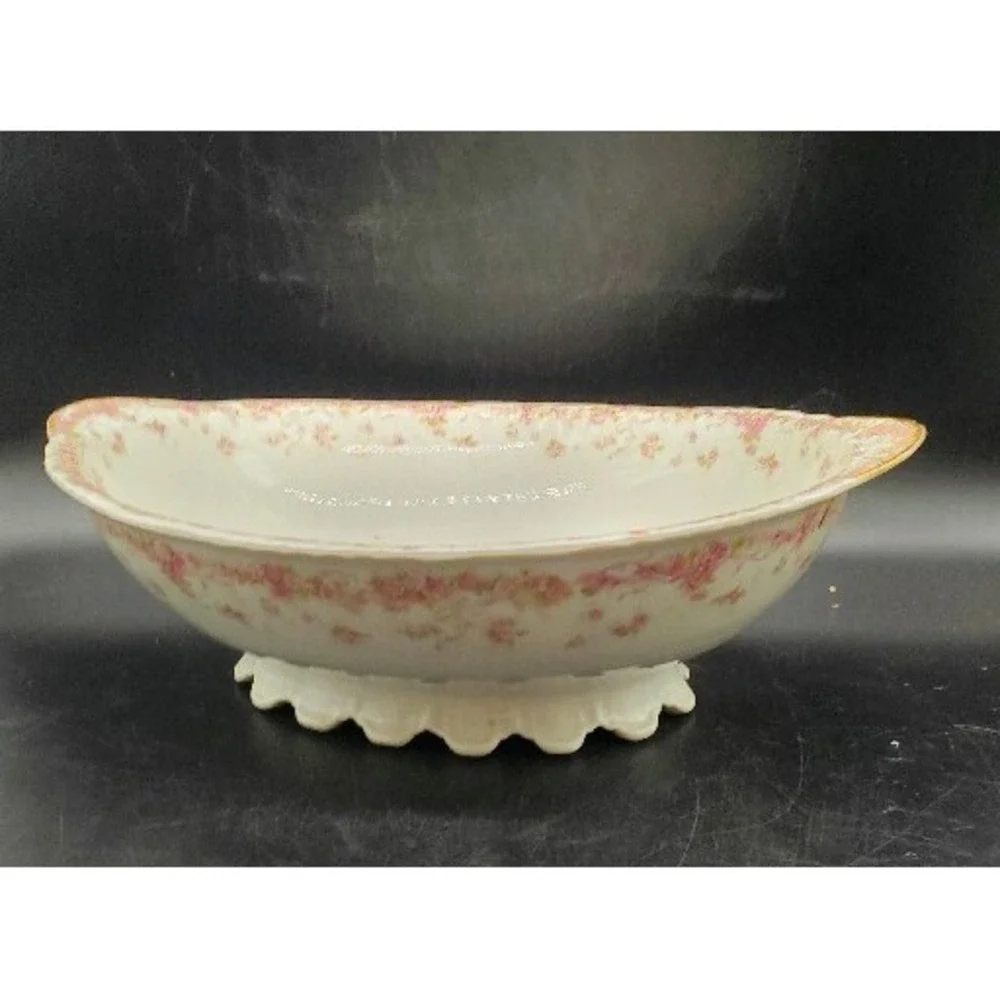 Vintage Haviland Limoges Porcelain Oval Vegetable Serving Bowl Footed Pink Rose
